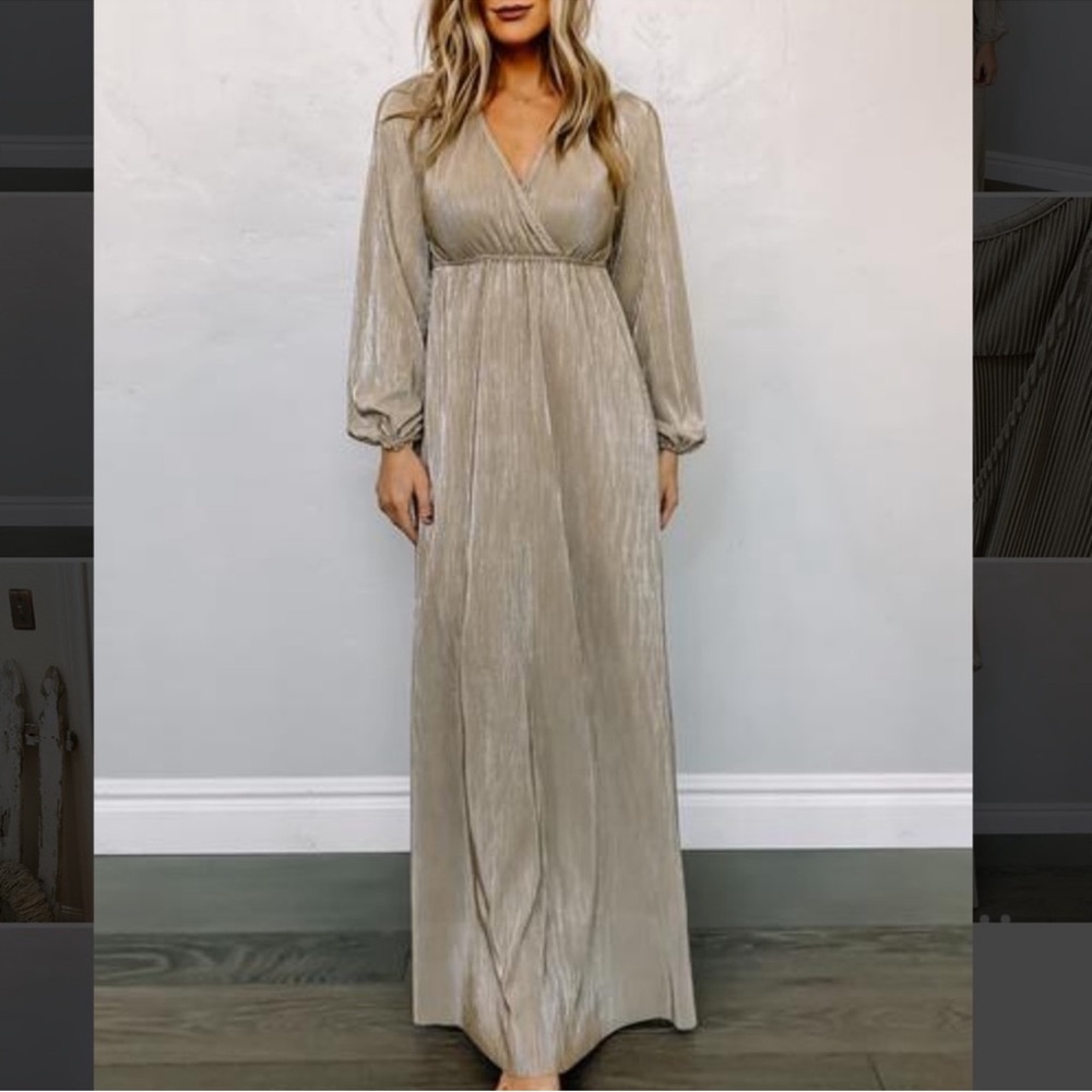 Baltic Born Metallic Beige Maxi Dress